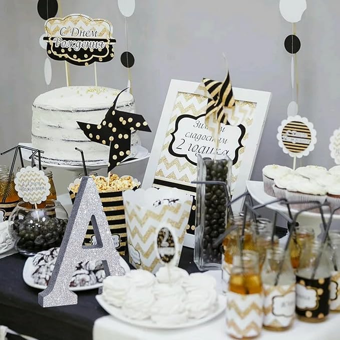 TONIFUL 8 Inch Silver Glitter Letter A Table Centerpiece A-Z Silver Birthday Party Decorations,Silver Alphabet A for Birthday,Chrismas,Graduation,Bridal Shower,Wedding,Anniversary Party Supplies