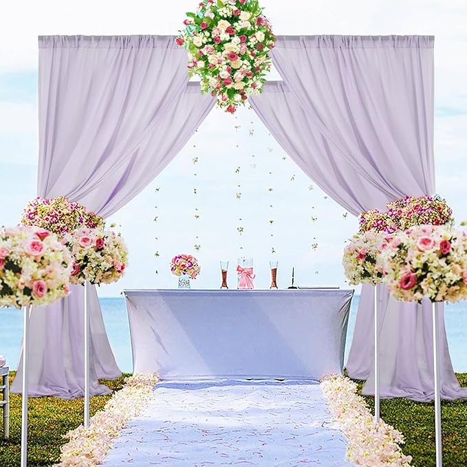 DUOBAO Light Grey Sheer Curtains 2 Panels, 10FT Long, Silver Chiffon Drape, Rod Pocket, Translucent Semi-Sheer, Living Room & Bedroom, 59W x 120L