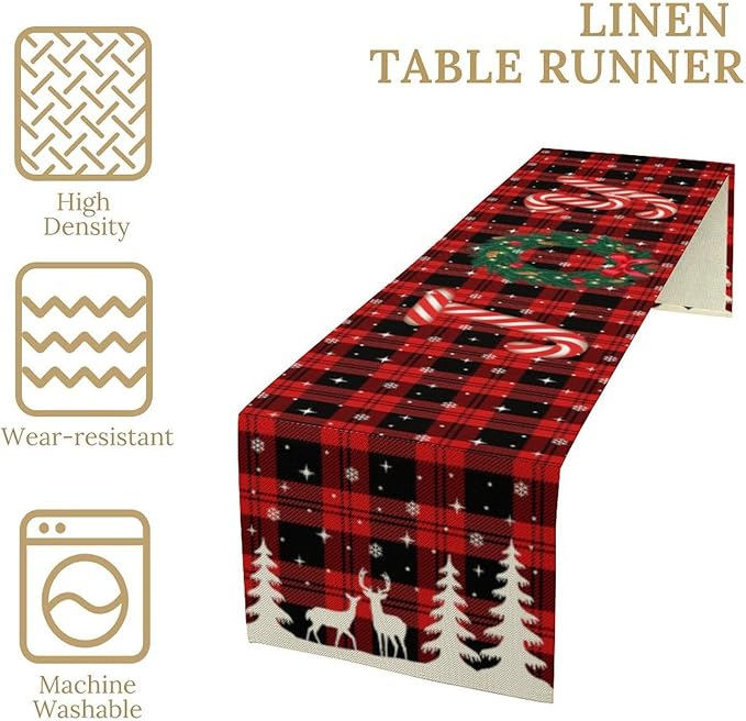 Christmas Table Runner, Red Winter Xmas Holiday Table Cloth Kitchen Dining Table Decoration for Home Party Decor 13x36 Inch