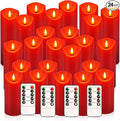 24 Pack Christmas Decoration Flickering Flameless Candles,LED Candles Battery Operated Pillar Candles with Remote Control.for New Year, Home Decor, Parties,Wedding(D2.2 xH 5" 6" 7" Red)