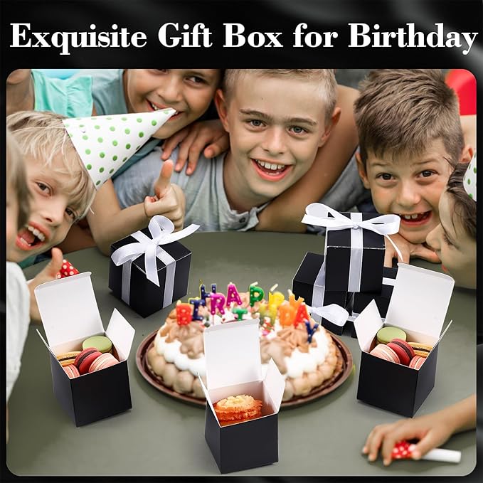 COCPOK 50 Pack Black Gift Boxes, 2x2x2 inch Gift Box, Small Candy Boxes with Lids and Ribbons, Paper Favor Box for Wedding Bridal Shower Baby Shower Birthday Party