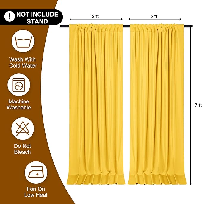 DWCN 10x7 FT Backdrop Curtains for Parties, Photography Backdrop Drapes with Rod Pockets for Wedding Decorations Stage Birthday Family Gatherings, 2 Panels 5ft x 7ft, Yellow