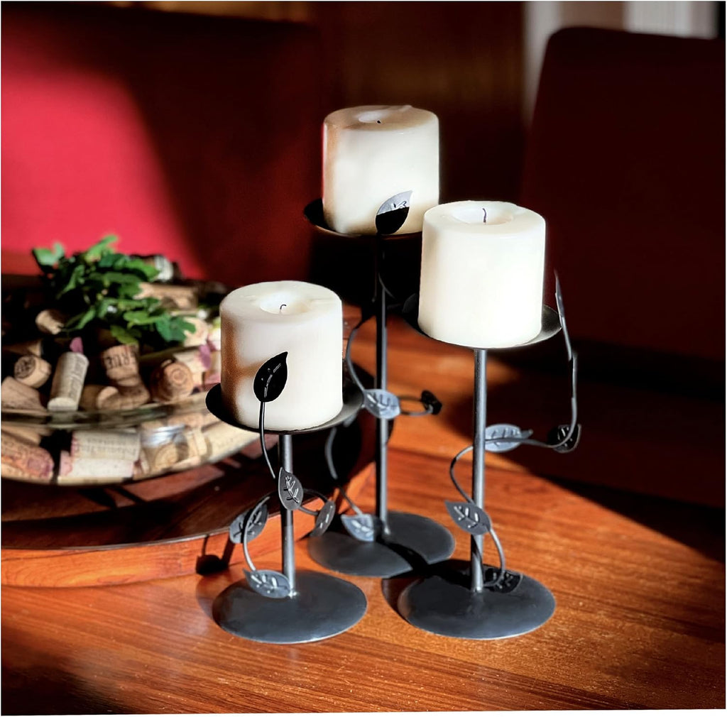 Lily’s Home Art Deco Climbing Vine Pillar Candle Holders, Steel, Black, Set of Three. Candles NOT Included