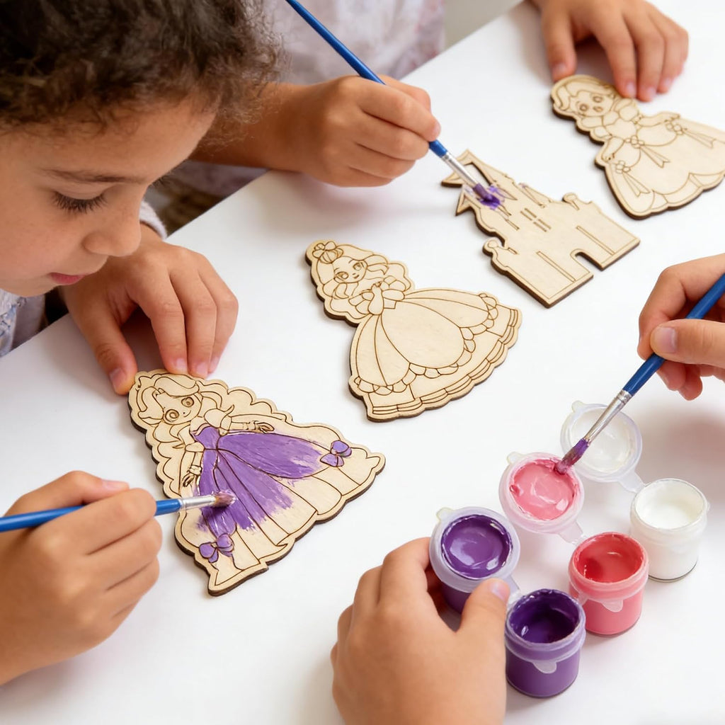 Xvvti 16PCS Princess Party Favors- DIY Princess Wood Painting Kits with Art Supplies – Fun Thank You Gifts, Birthday Party& Goodie Bag Stuffers