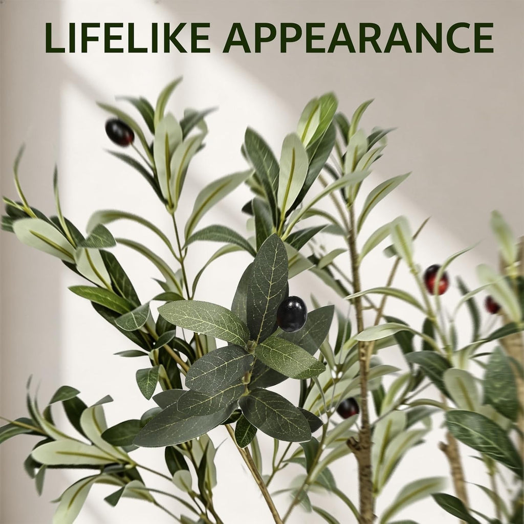 7ft artificial olive tree indoor with elegant white showing dimensions
