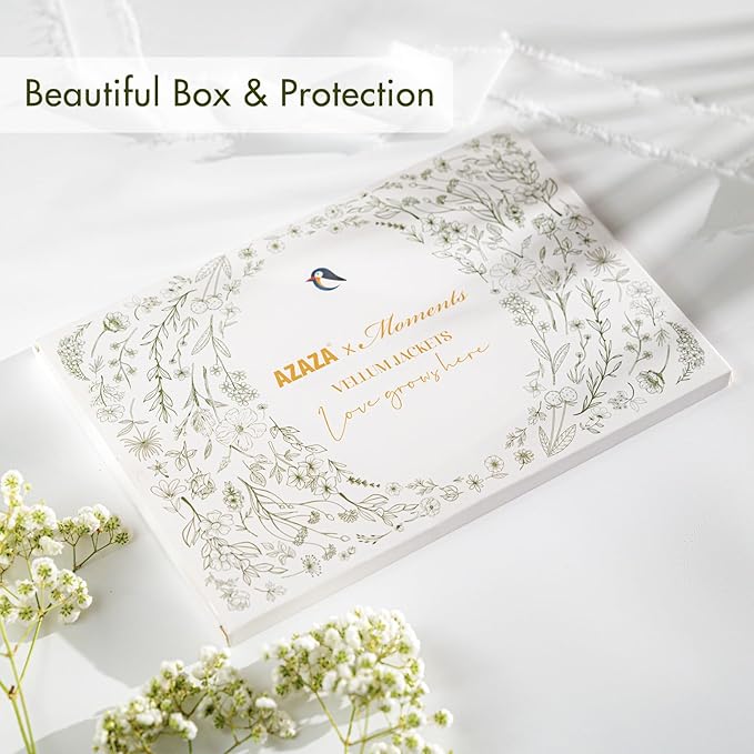 50 Pack Pre-Folded Vellum Jackets for 5x7 Invitations,AZAZA Gorgeous Translucent Invitation Sleeves,115GSM Vellum Jackets 5x7, Wedding Invitation Accessories,for Weddings Birthdays,Golden Roses
