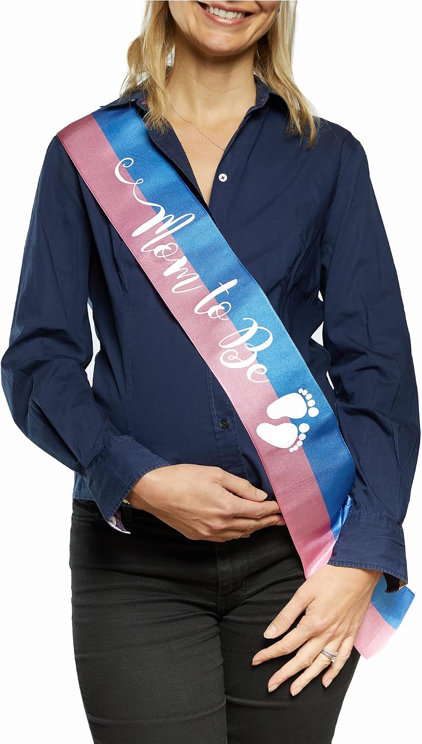Perfect White and Gold "Mom to Be" Sash - Enjoy Your Baby Shower (White)