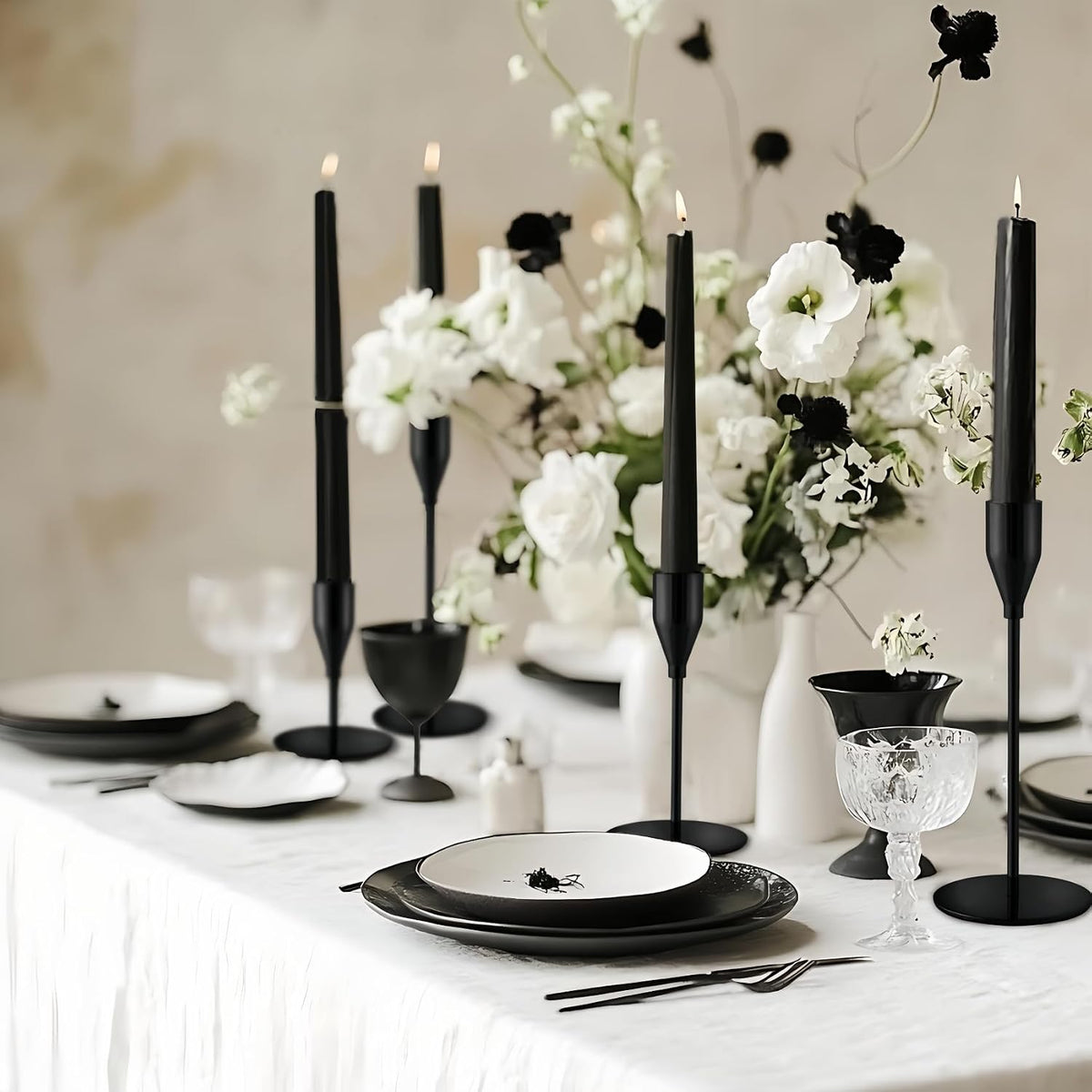 Black Candlestick Holders, Metal Taper Candle Holders,Bulk Set of 27
