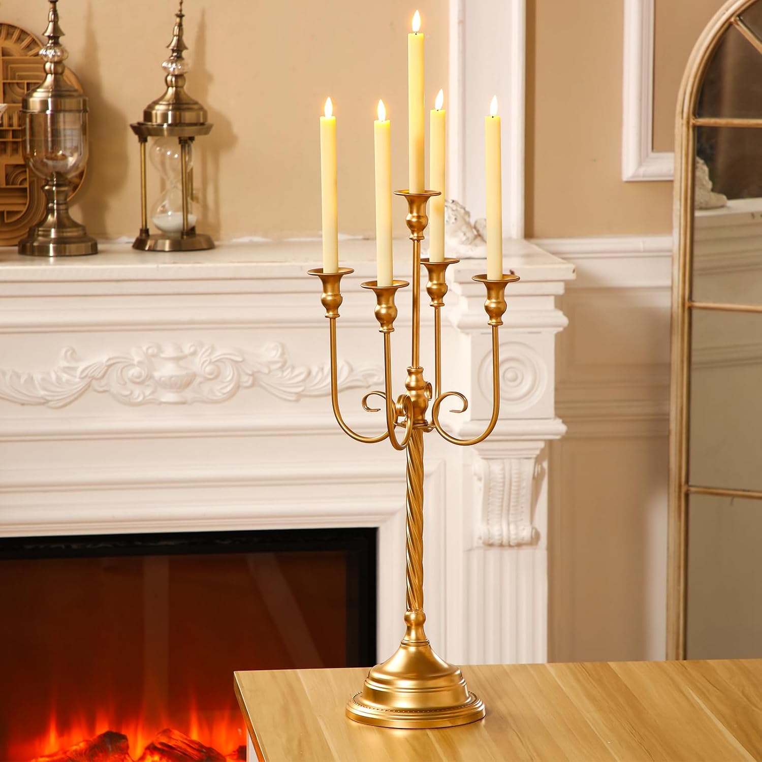Rtteri 10 Pcs Gold Candelabra Candlestick Holder Metal Candle Stand Candelabra for Taper Candles Table Centerpieces Wedding Christmas Holiday Birthday Party (12.2 x 12.2 x 26.4 Inch,5 Arm)
