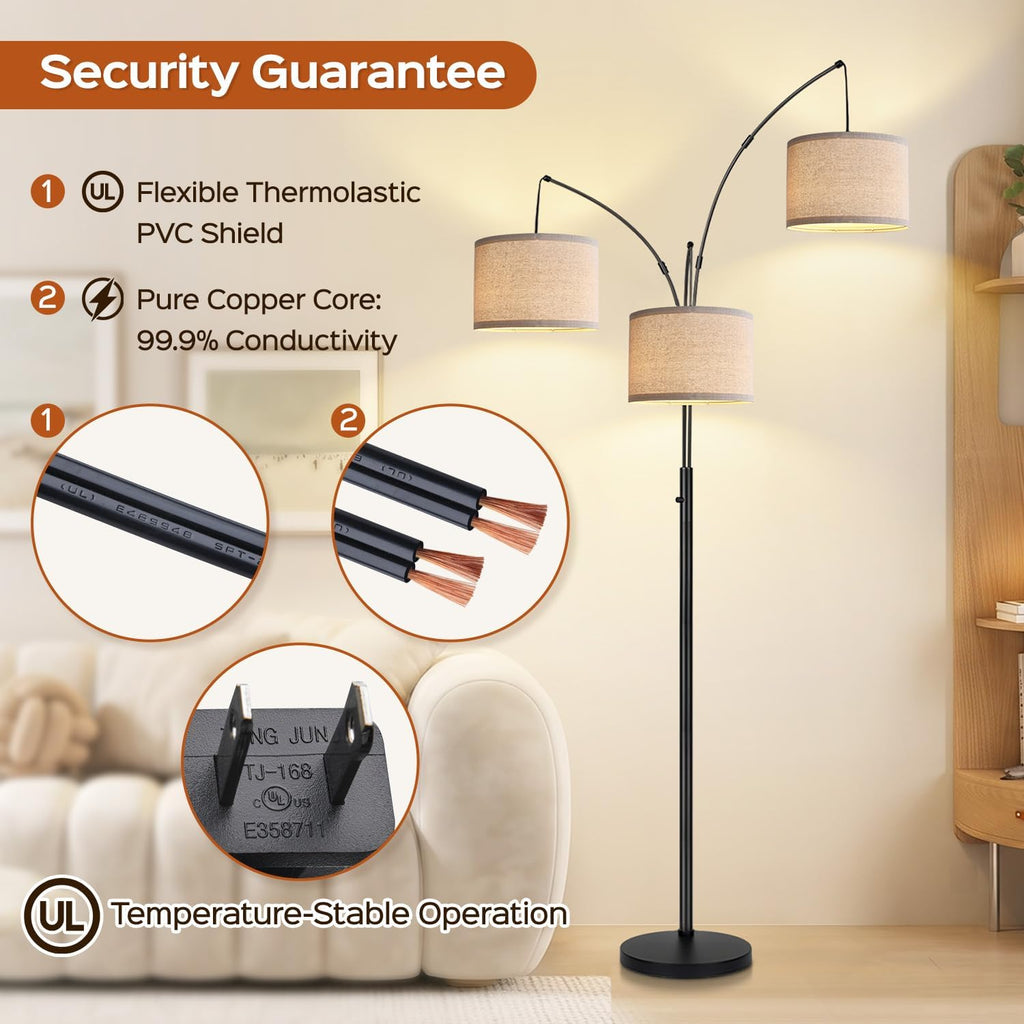 dimmable 3 lights floor lamp - 3000lm super showing dimensions