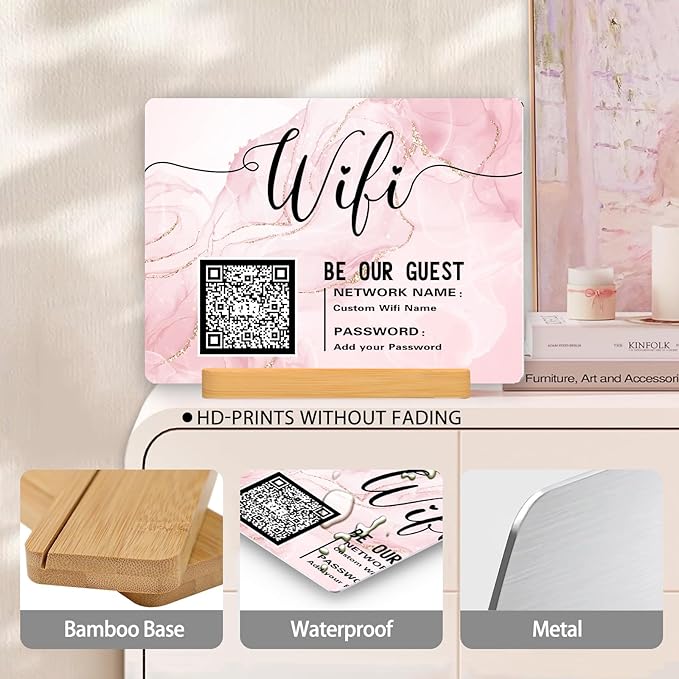 Personalized Custom Metal QR Code Sign Venmo Cashapp Scan to Pay with Stand Instagram Facebook Social Media QR Signs Bar Code QR Plaque Print for Business Salon Beauty Store Restaurant Wifi Sign (W2)