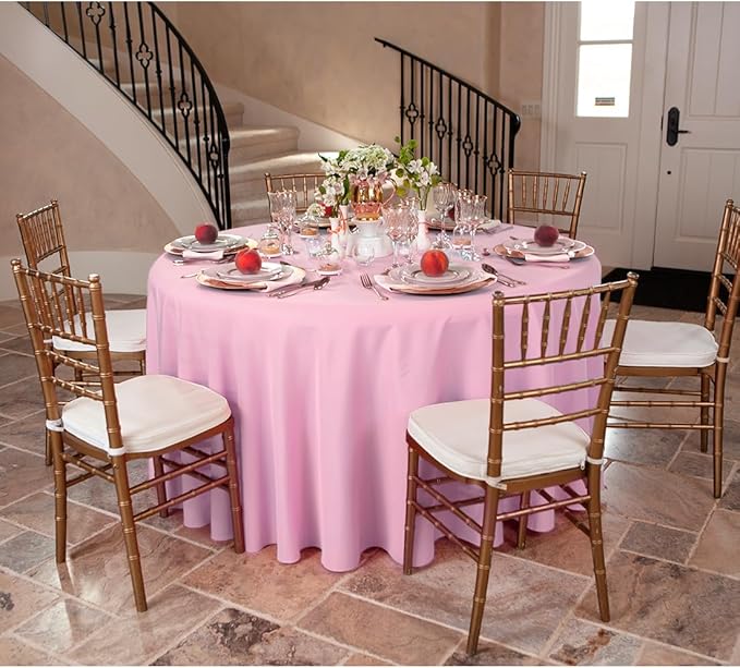 LTC LINENS 2 Pack 120 Inch Round Tablecloths Pink - Great for 60 Inch Round Table Floor Length - Wrinkle Resistant Polyester Fabric Cloth for Party, Baby Shower