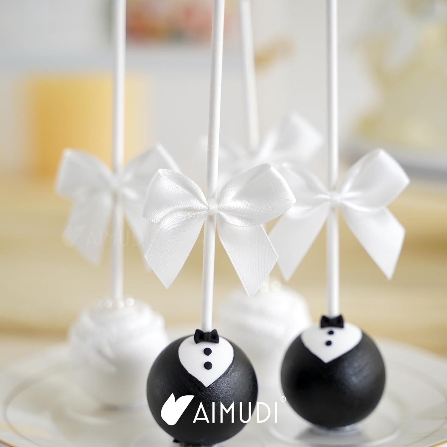 AIMUDI White Satin Bows 2" Satin Bow for Gift Wrapping Small Bows with Twist Ties Premade Ribbon Bow for Crafts Cake Pop Treat Bags Wedding Bridal Shower Birthday Party Decoration, 50 PCs