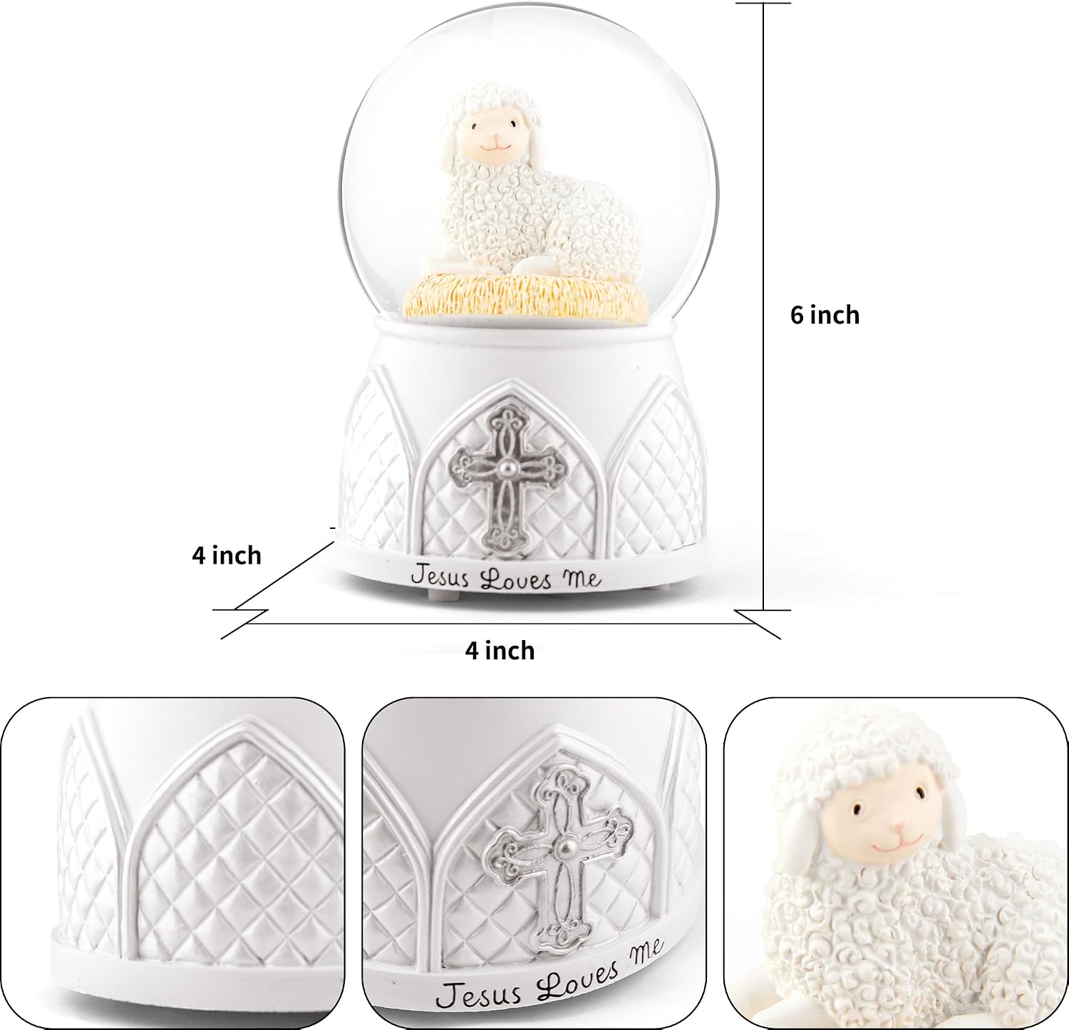 Jesus Loves Me Snow Globe, Jesus White Lamb Baptism Music Box, Religious Gift for Pastors Girls Wife Girlfriends Friends Easter Birthday Present