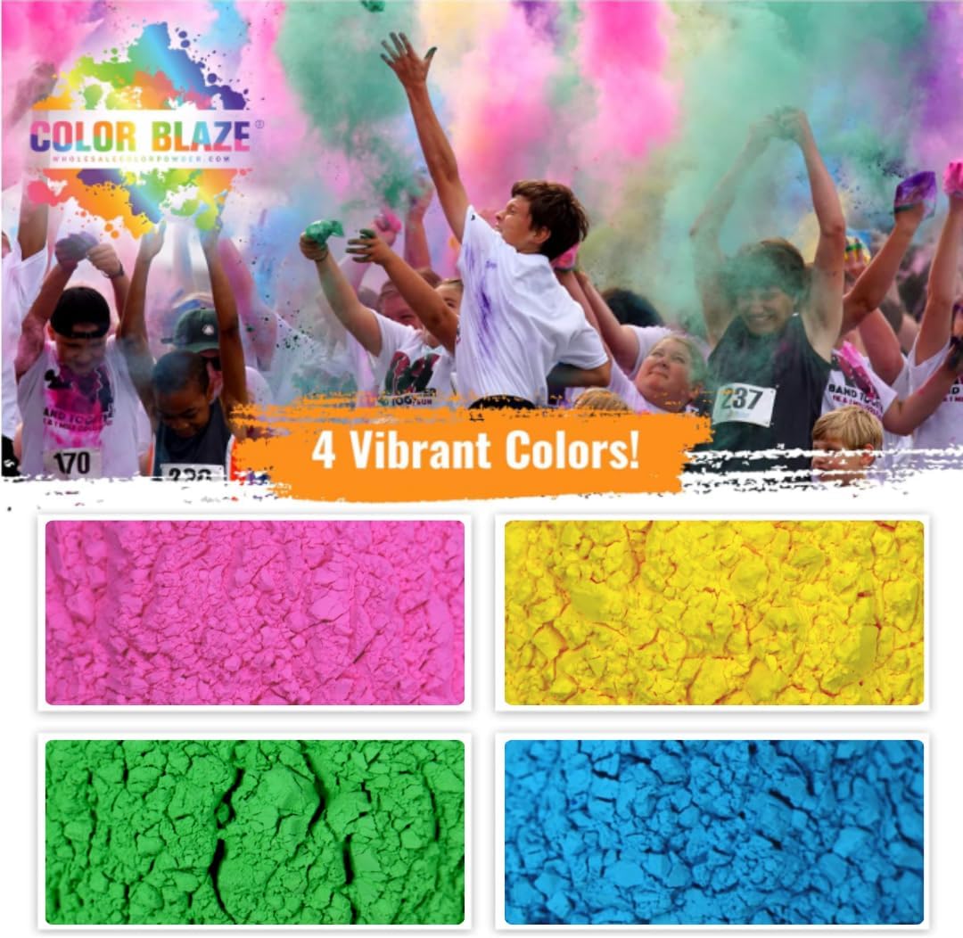 Color Blaze Color Run Powder - 5 lbs of Each Color - Pink, Blue, Green, Yellow - Non-Toxic, Washable Color Powder - Pack of 4 Bags - 20 Pounds in Bulk