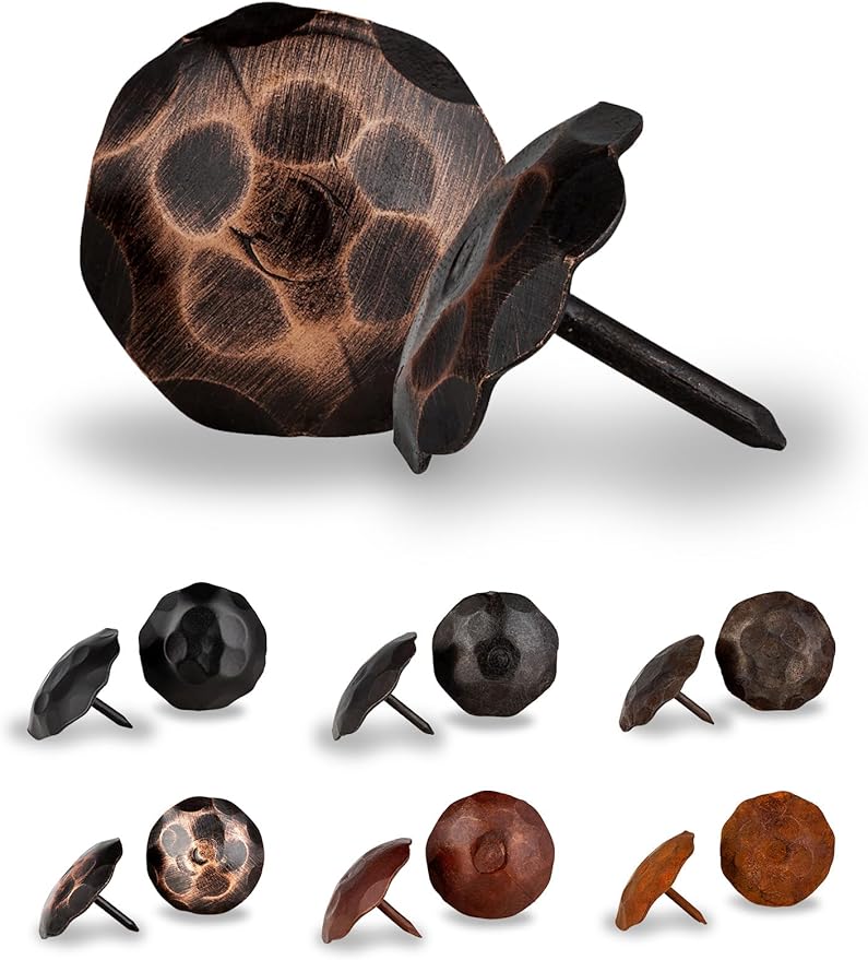 50 Pack 1" Small Round Head Iron Clavos Decorative Nails – Oil Rubbed Bronze – Handmade Rustic Round Fasteners for Farmhouse Shutter, Faux Wood, Barn Door, Shutters, and Gates – Ornamental Wood Accent