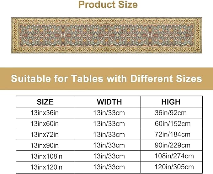 Boho Floral Vintage Beige Blue Table Runner, Retro Flower Rustic Country Farmhouse Abstract Pattern for Home Kitchen Table Decor Dining Coffee Room Party Decor 13x36in
