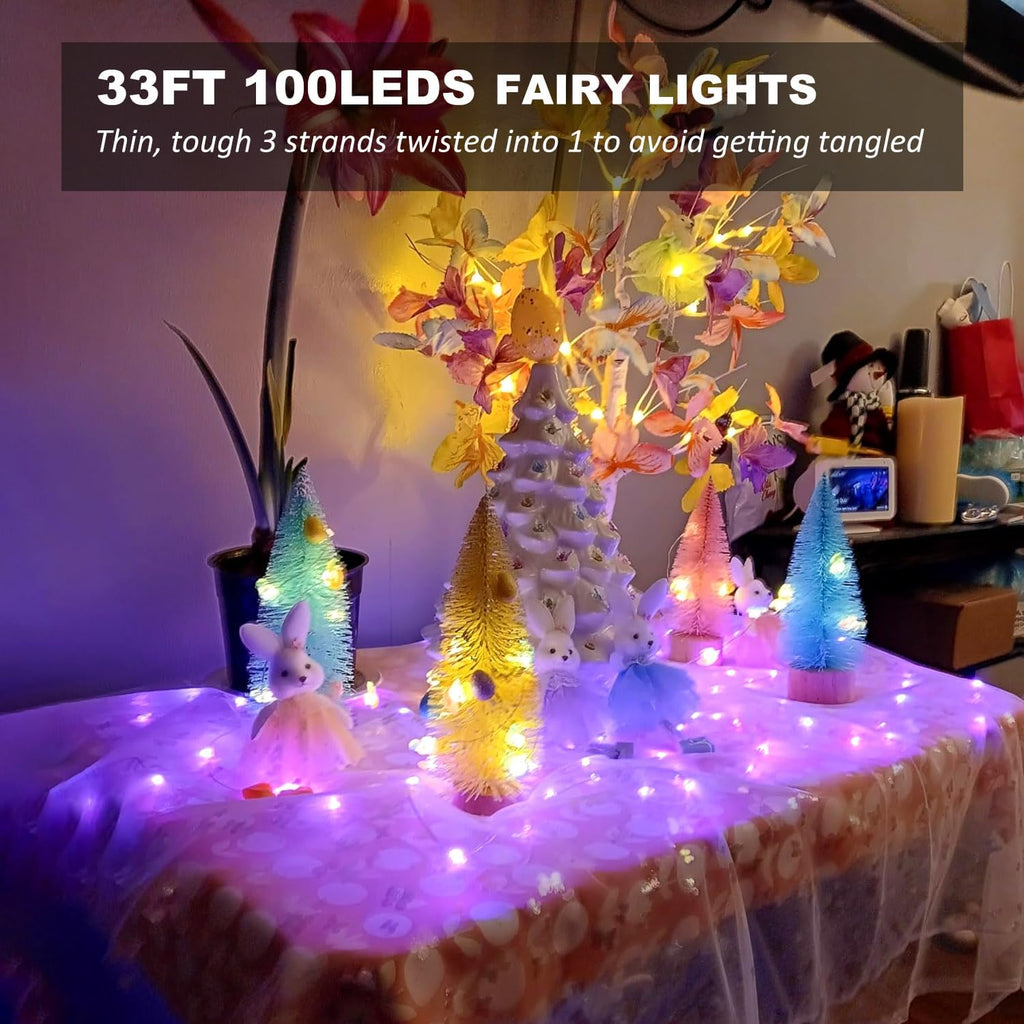 Fairy Lights USB Plug in 33ft 100LEDs with Remote, Warm White 20 Color Changing Light Twinkle Firefly String Lights for Bedroom Party Wedding Christmas Tapestry, Multicolor Colors