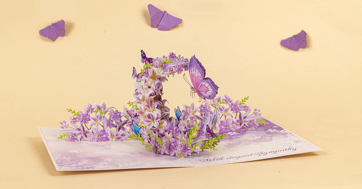 Moon Butterflies Pop Up Sympathy Cards with Envelopes, Sorry for Your Loss Card, Religious Pop Up Sympathy for Loss of Loved one, Mother, Father, Husband (PQ Moon Butterflies)