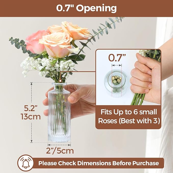 ComSaf Small Bud Vases Set of 12, 5.2 inch Glassl Bud Vase in Bulk, Mini Flower Vase for Centerpiece, Vintage Decorative Vase for Flowers, Wedding, Christmas, Home Decor, Housewarming Gift (Clear)