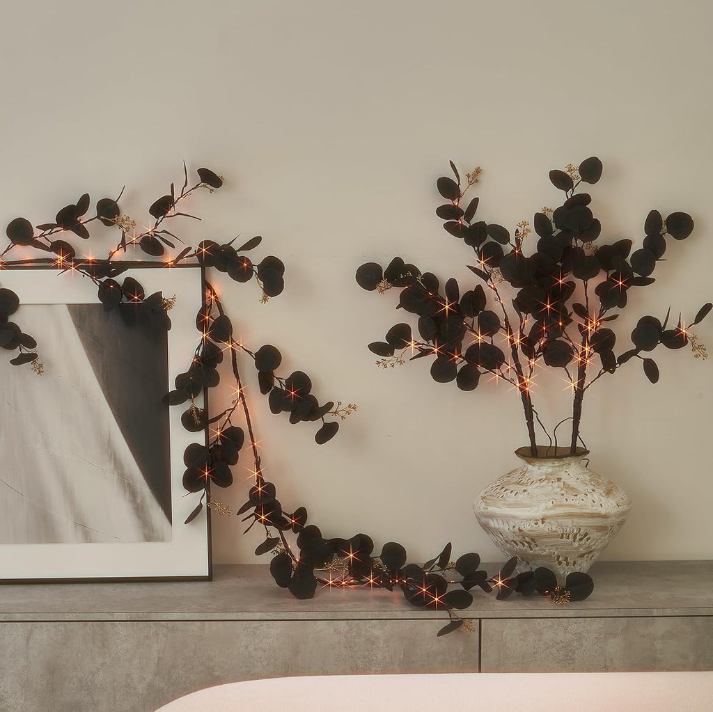 hairui lighted black eucalyptus garland with timer 96 showing dimensions