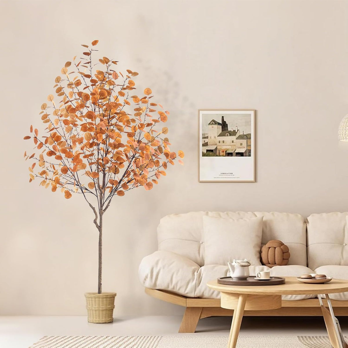 Artificial Eucalyptus Tree for Fall Decor, 6 FT Fall Tree with Realistic Euca...