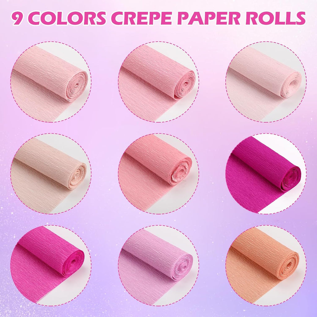 Kisston 18 Rolls Crepe Paper Roll 20 Inch 8 Feet Wide Crepe Paper Streamer 70g DIY Flower Wrapping Supplies for Birthday Party Wedding Festival Ornament (Pink)