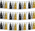 3P Black Gold Silver Foil Fringe Metallic Tassel Garland, Tassels Banner Streamers for Parade Floats, Bachelorette, Wedding, Birthday, Halloween, Christmas, Bridal/Baby Shower Party Decorations