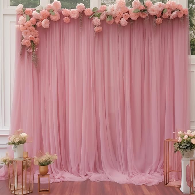 20x10 Dusty Rose Tulle Backdrop Curtains for Parties, Sheer Backdrop Curtain Wedding Photo Background Drapes for Baby Shower Photography Birthday Party