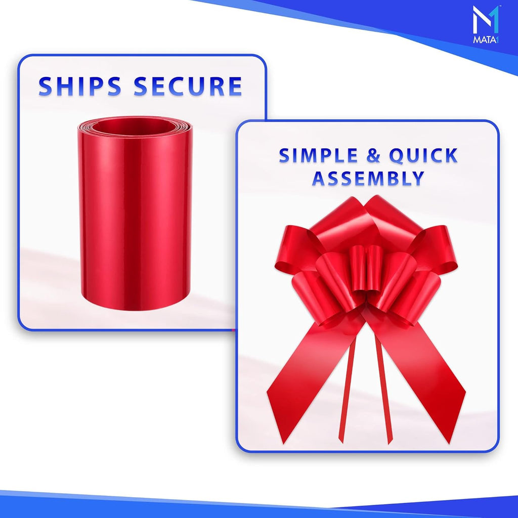 Mata1-USA - Huge Car Bow - Red, 30 Inch - Big Gift Wrapping Bow | Scratch-free giant-size bow for large gift decoration with 12 loops and 2 suction cups, arrives rolled, assembles in seconds.