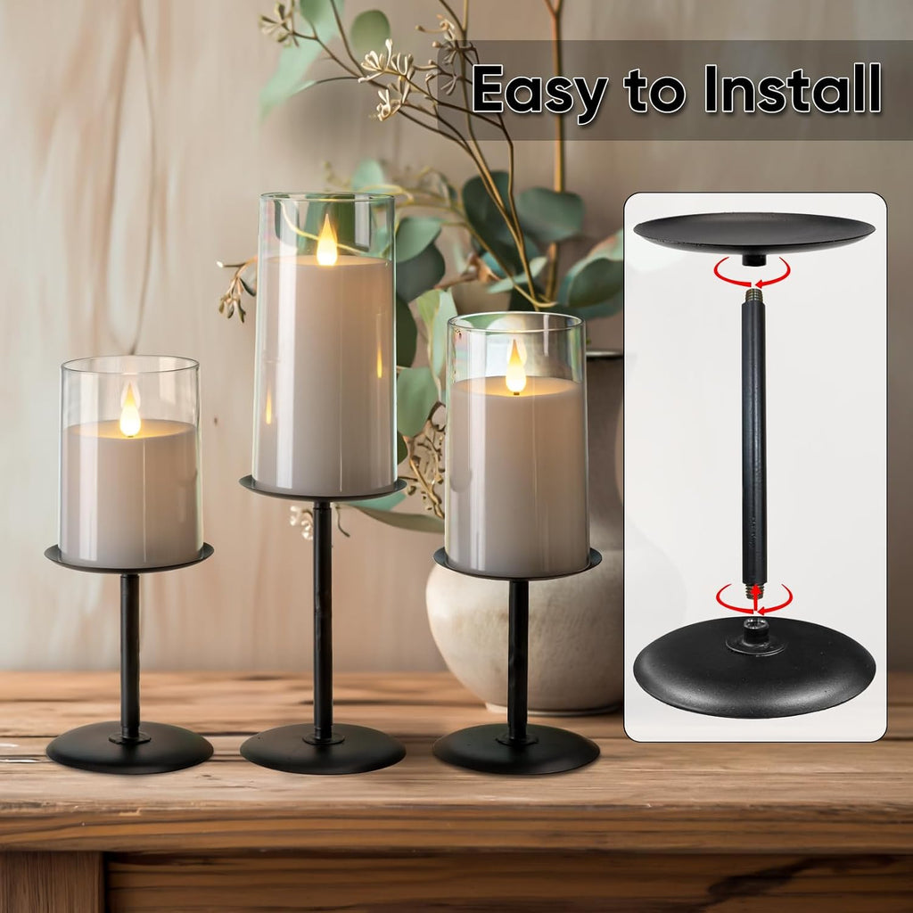 Homemory Christmas Metal Fall Candle Holders Stands for Pillar Candles Set of 5, Candleholder Sets for Table Centerpiece Fireplace (5, Black)