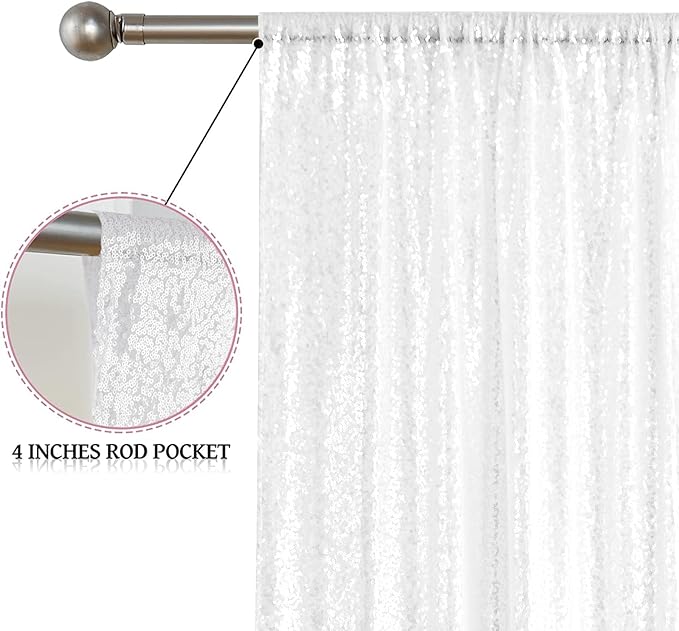 Sugargirl White Sequin Backdrop Curtain 4 Panels 2FTx8FT Glitter White Background Drapes Sparkle Photography Backdrop for Party Wedding Birthday Wall Decoration