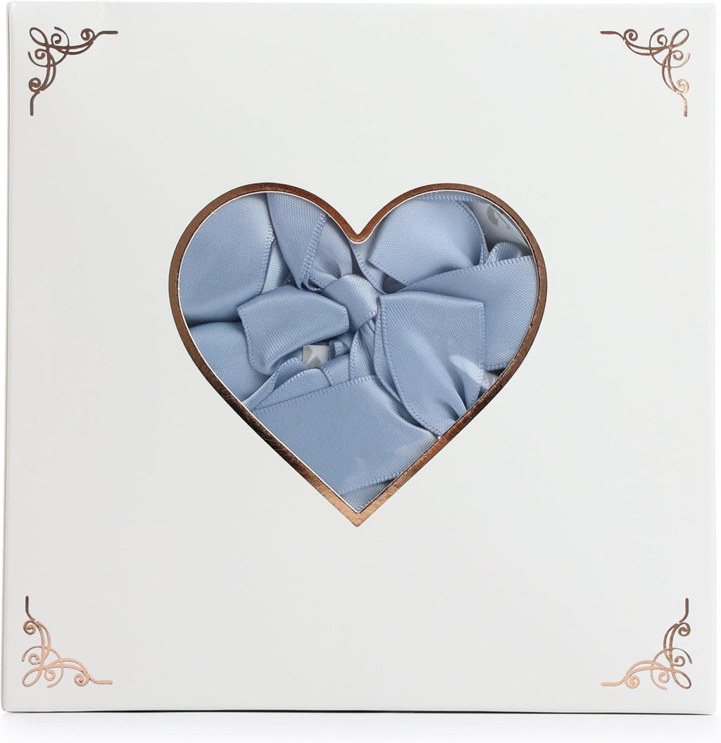 Pre-Tied Self Adhesive Dusty Blue Satin Ribbon Bows for Crafts 3" Small Blue Bow Decor for Coquette Birthday Party Decorations, Wedding, Gift Wrapping, Balloon, Baby Shower (50 Pack)