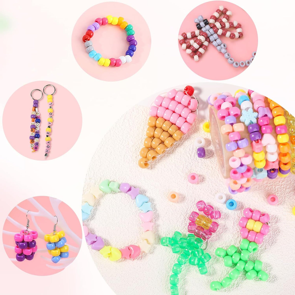 pony beads bulk 10000+ multi-colored beads for making, side view