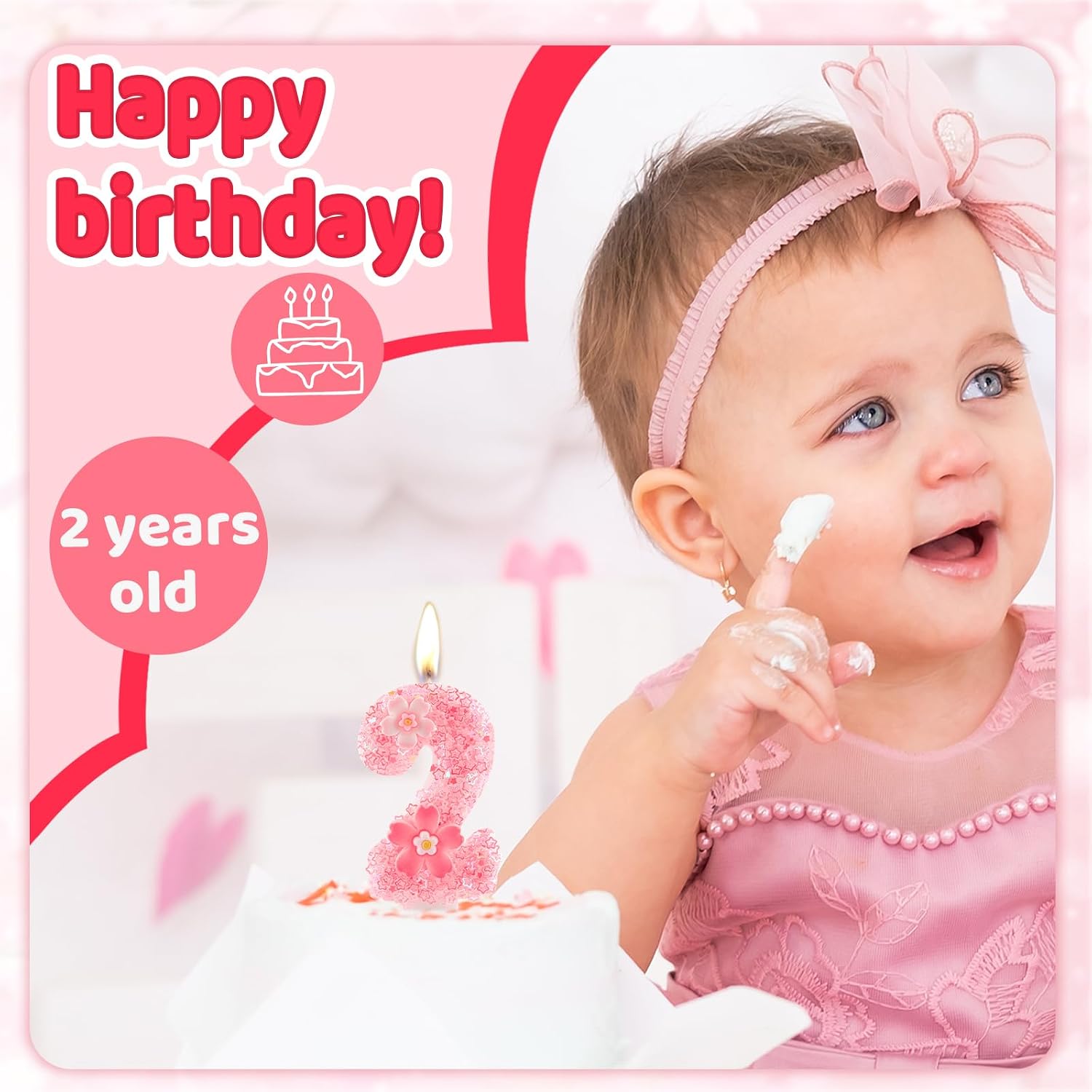 Cherry Blossom Pink Number 3 Birthday Candle, 2.8in Cute Shiny 3 Happy Birthday Candle with Tray & Stick Girls 3 Candle for 3rd Birthday Ideal Birthday Parties Cake Decoration & Gifts
