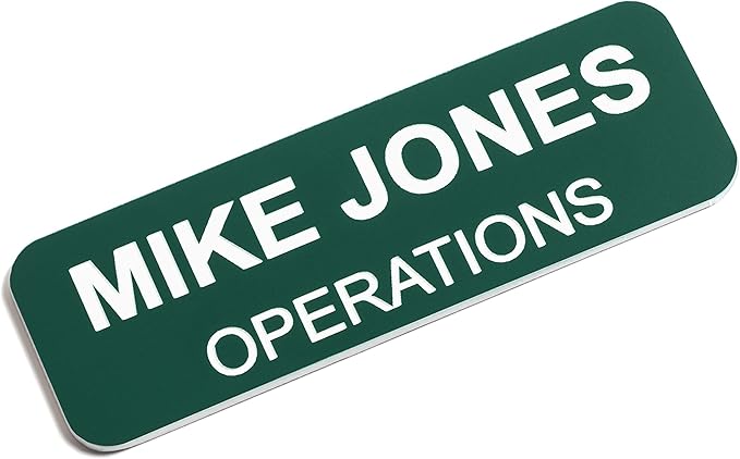 Custom Engraved Name Tag Badges – Personalized Identification with Pin or Magnetic Backing, 1 Inch x 3 Inches, Pine Green/White