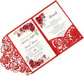 DORIS HOME 50pcs Laser Cut Wedding Invitations with Envelopes Red, 4.7x7.1 Personalized Invitation Cards for Wedding, Anniversary Invitations with Envelopes