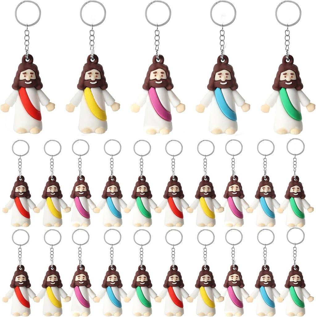 25 Pack Mini Jesus Figurines Keychains, Christian Little Jesus Toys Keychains, Religious Keychain Bulk For Church Events Giveaways, Sunday School Religious Party Favors