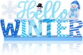 Winter Metal Sign Hello Winter Table Decor Christmas Tiered Tray Decor with Wooden Base Metal Blue and White Snowman Snowflake for Xmas Home Tabletop Centerpiece Mantel Shelf Fireplace