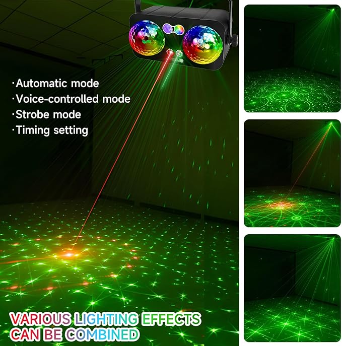 6 in 1 Party Lights Disco Ball Light Dj Disco Lights LED Stage Strobe Lights Projector Sound Activated with Remote for Dance Parties，Parties Club Bar Holiday Christmas Gift Birthday Wedding Karaoke