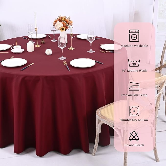 10 Pack Burgundy Round Tablecloths - 120 Inch, Polyester Table Cover for Round Table, Stain and Wrinkle Resistant Washable Fabric Tablecloth, Polyester Tablecloth for Wedding Banquet Parties