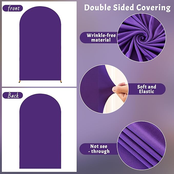6FT Purple Arch Backdrop Cover - Polyester Fitted Wedding Arch Stand Covers Round Top Chiara Arch Backdrop Cover for Birthday Party Banquet Photo Background Decoration