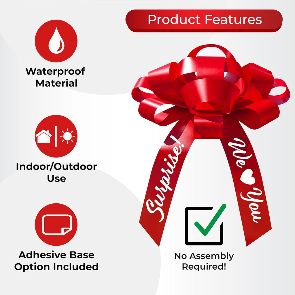 Handmade USA Car Gift Bow Red Surprise We Love You 47 Inch Waterproof Magnetic Adhesive Base Gift Display Decoration American Crafted (red)