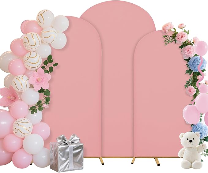 Wedding Arch Covers Arch Backdrop Cover Arch Stand Covers 7.2FT 6.6FT 6FT Set of 3 Arch Cover Spandex Fabric Stretchy Backdrop for Wedding Birthday Party Decoration Baby Shower (Light Pink)
