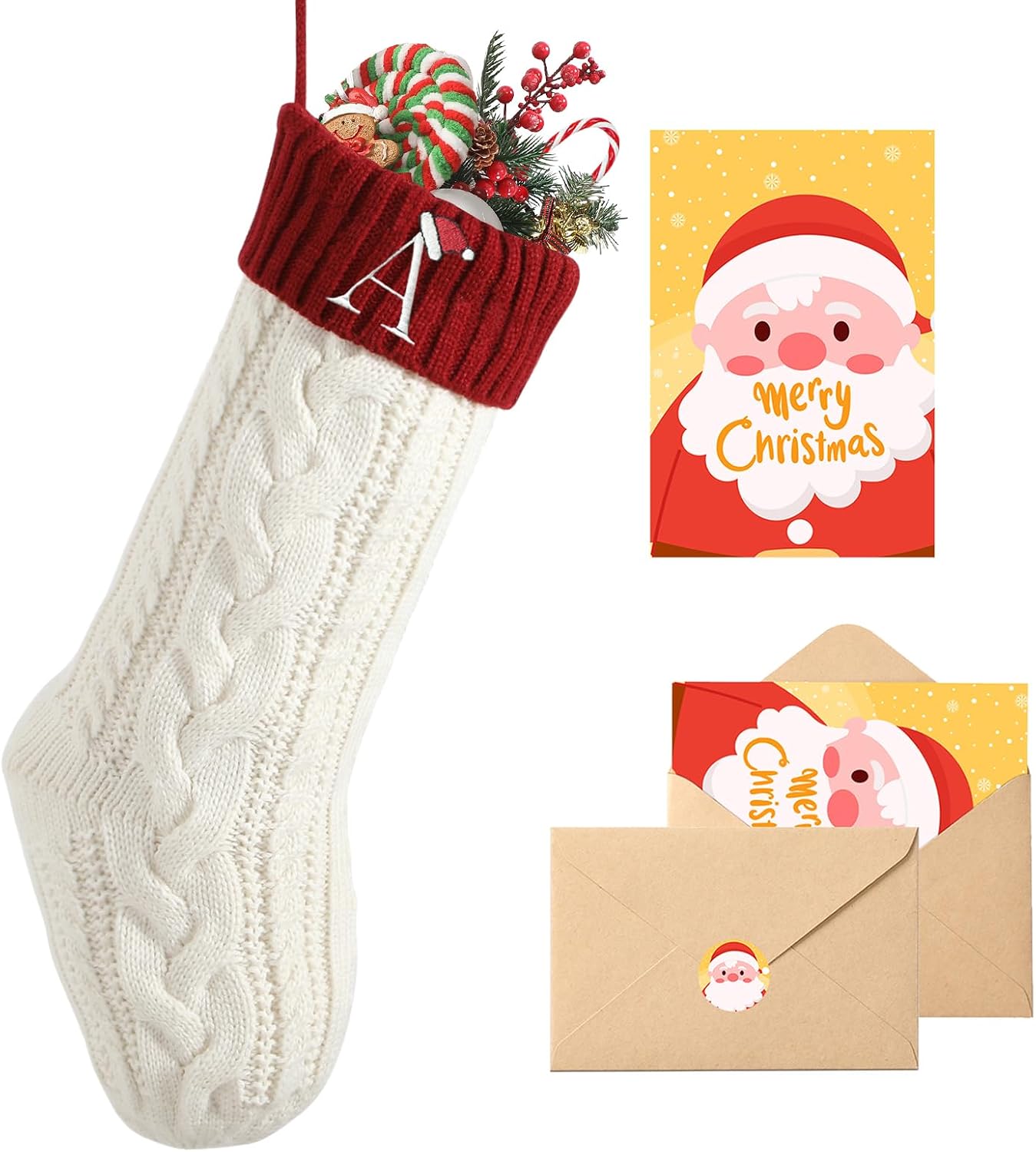 Christmas Stockings with Initials, Pink 18" Large Embroide Monogram Knit Family Christmas Stocking, Xmas Stocking for Kids, Christmas Decoration for Family Fireplace Holiday Party(Letter J)