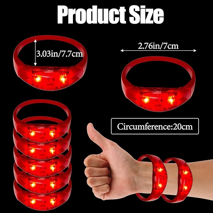 100 Pcs LED Bracelets Sound Activated with Flashing LED Strobe Music Control Light Up Bracelets for Rave, Game Prizes, Birthday Party Favor,Valentine's Day gift