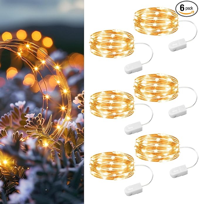 HXWEIYE 6 Pack Fairy Lights Battery Operated, 7ft 20LED Mini Firefly Starry Lights Mason Jar Lights for Indoor Outdoor Bottle Tree Party Wedding Halloween Thanksgiving(Warm White)