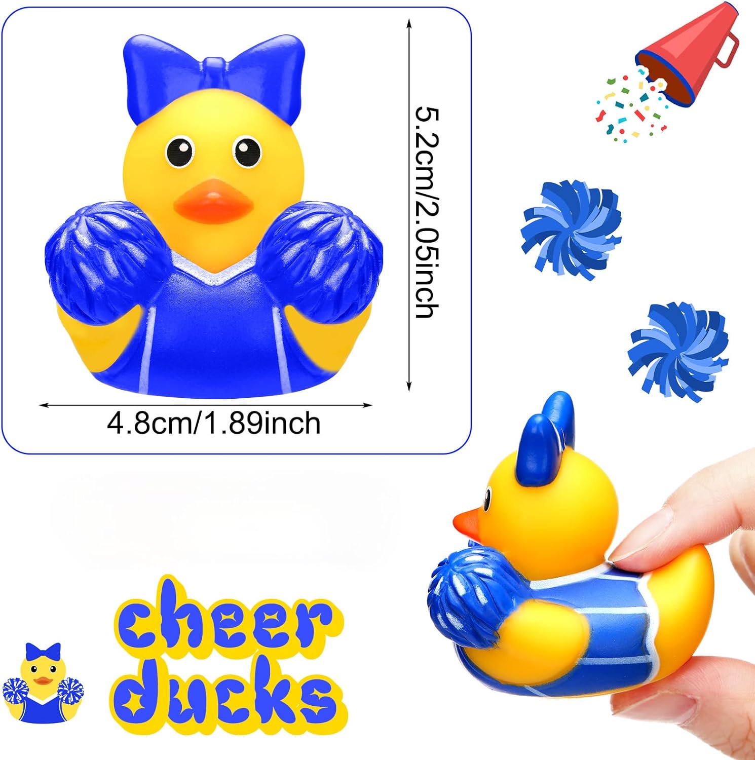 MiniInflat 12 Pcs Cheer Team Gifts Bulk Cheerleader Mini Rubber Ducks with Bows Cheer Party Favors Ducks Cheerleading Competition Gifts Accessories Goodie Bags Stuffers Party Decorations (Blue)