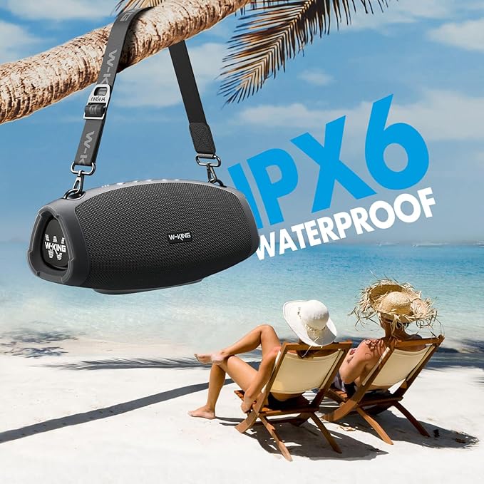 W-KING 120W Max Portable Speakers Bluetooth Wireless, IPX6 Waterproof Loud Bluetooth Speaker Boombox, Triple Passive Radiator/Subwoofer*2-70W Deep Bass/DSP/2 Pairing/42H/EQ/Party Large Outdoor Speaker