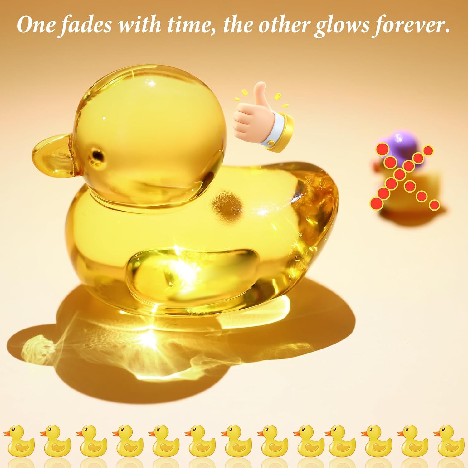 Mini Yellow Glass Ducky Figurine 3D Crystal | Keepsake Animal Ornament with Gift Box Greeting Cards for Her Mom Daughter Valentine Birthday Home Desk Decor